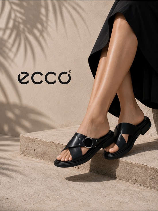 Ecco Shoes - Ecco Black Leather Cross-Strap Slide Sandals NWOB